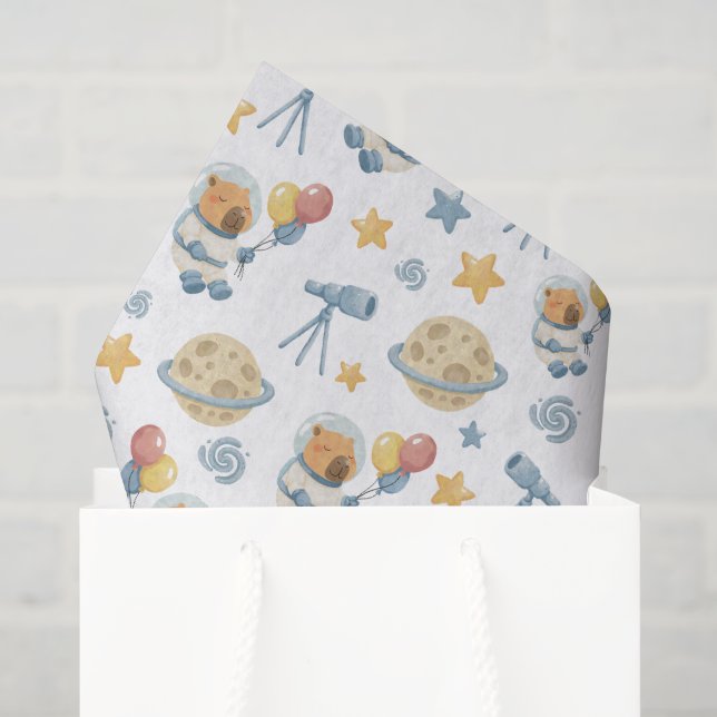 Papel De Seda Papel-Padrão sobre o Tecido Capybara Astronaut (Sacola de presentes)