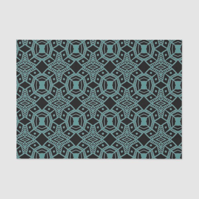 Papel De Seda Papel-Padrão Tribal Gems Preto e Teal (Frente )