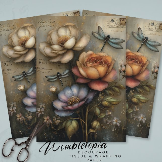 Papel De Seda Papelaria Caprichosa de Rosa e Libélula para Decou (Criador carregado)