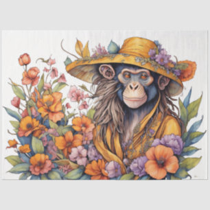 Papel De Seda Papier Mousseline Chapéu Flor Macaco vê macaco