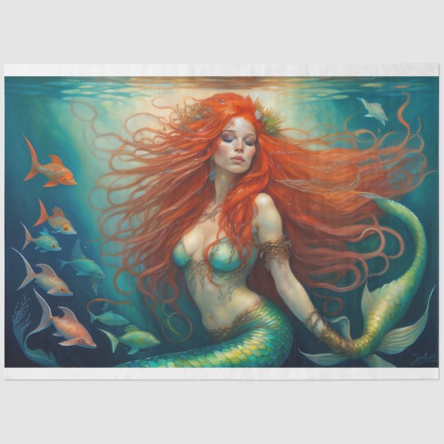 Papel De Seda Papier Mousseline Mermaid Red Hair Queen v5 (Frente )