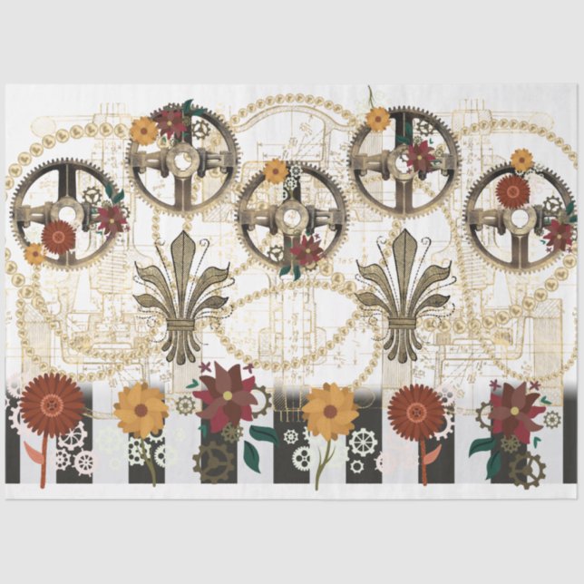 Papel De Seda PAPIER MOUSSELINE- Steampunk Striped Flowers (Frente )
