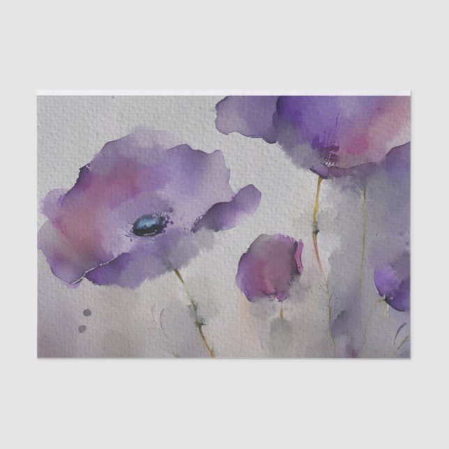Papel De Seda Papoulas Aquarela Roxas (Frente )