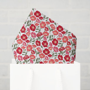 Papel De Seda Papoulas Vermelhas Florais