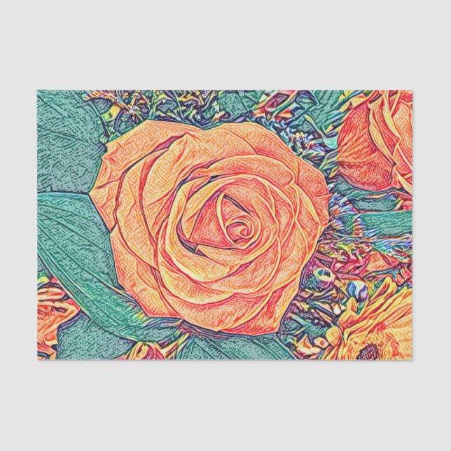 Papel De Seda Paquaria Rosa aquarela e lápis (Frente )