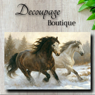 Papel De Seda Par de Cavalos de Corrida de Inverno Decoupage