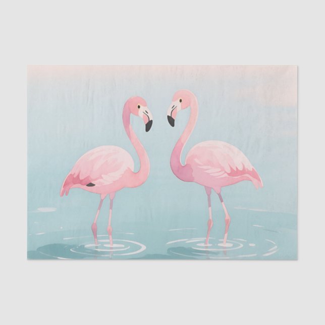 Papel De Seda Par de Flamingos Rosa Aquarela Serenidade (Frente )