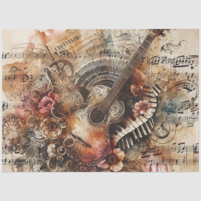Papel de Seda para Decoupage de Guitarra Notas Mus (Frente )