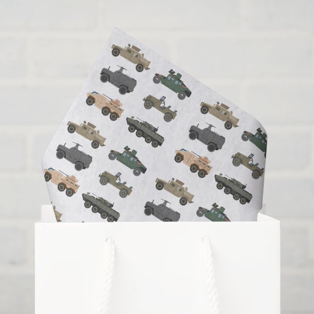 Papel de seda para decoupage de veículos militares (Sacola de presentes)