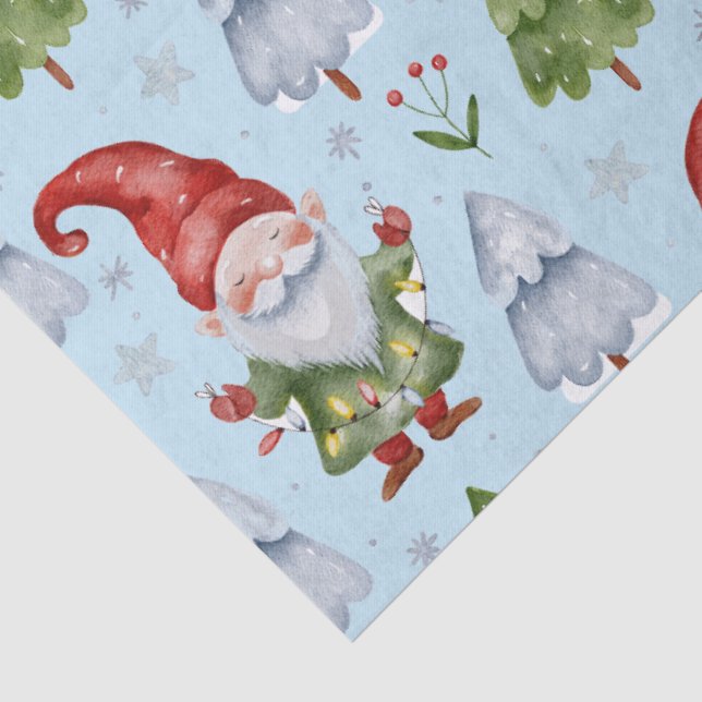 Papel de Seda para Embrulho de Presente Gnome Azul (Detalhes)