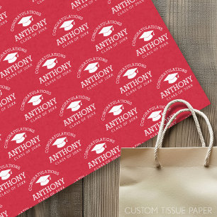 Papel De Seda Parabéns Boné de formatura branco vermelho