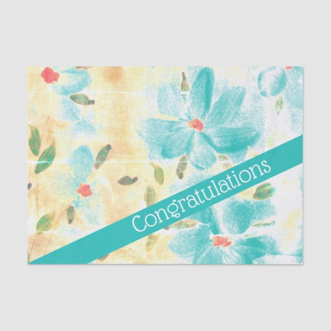 Papel De Seda Parabéns bonito Flores De Teal (Frente )