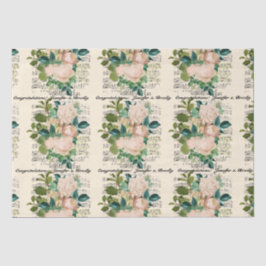 Papel De Seda Parabéns Casamento Adicionar Nomes Rosa Efêmera