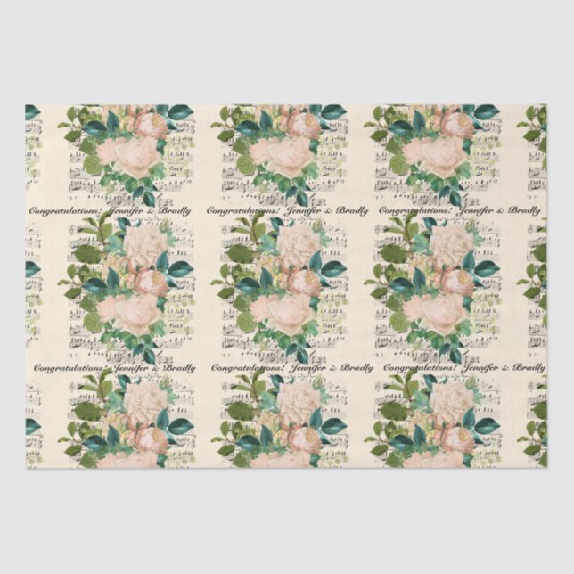 Papel De Seda Parabéns Casamento Adicionar Nomes Rosa Efêmera (Frente )