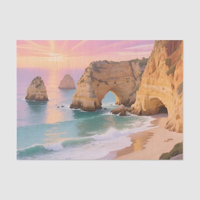 Papel De Seda Paraíso das Cavernas Marinhas ao Pôr do Sol (Frente )