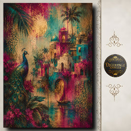 Papel De Seda Paraíso do Pavão Decoupage Arte de Aldeia Exótica