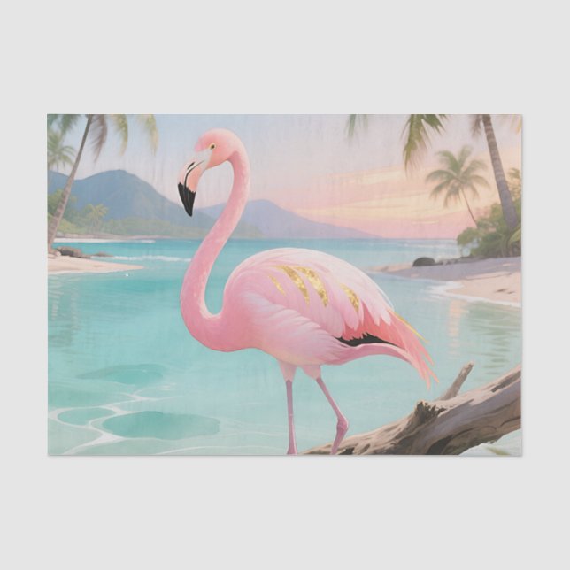 Papel De Seda Paraíso Tropical do Flamingo Rosa (Frente )
