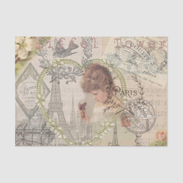 Papel De Seda Paris France Bonito Girl Eiffel (Frente )