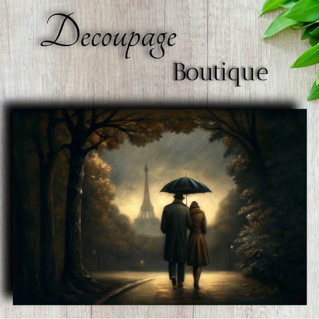 Papel De Seda Paris sobe na Rua da Chuva (Romantic Paris Rain Walk Decoupage Tissue Paper)