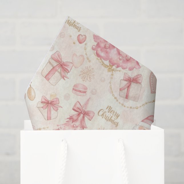 Papel De Seda Parisiense Coquete Pó Rosa Toile Natal (Sacola de presentes)