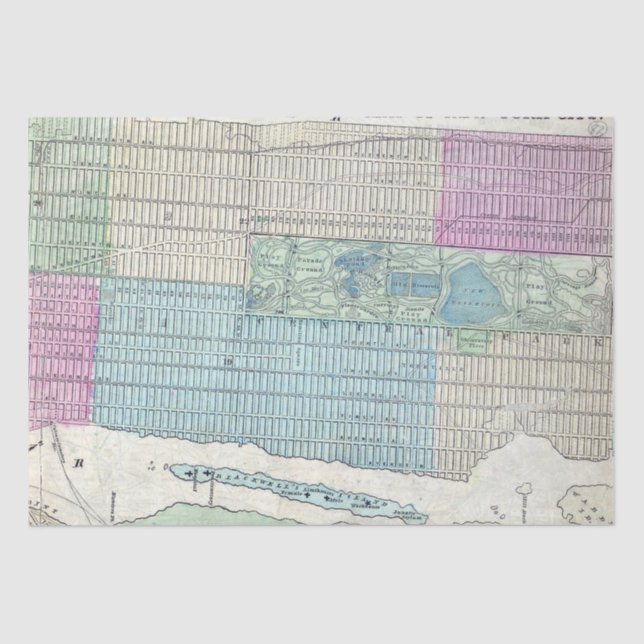 Papel De Seda Parque Central do Map Nova Iorque 1870 (Frente )
