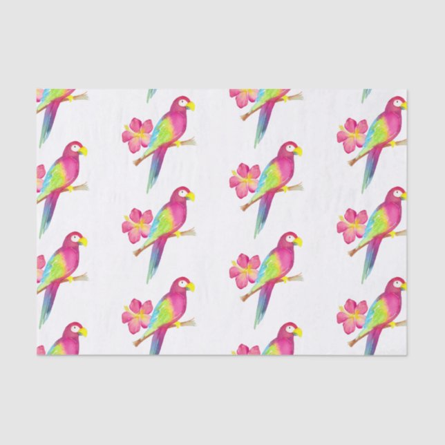 Papel De Seda Parrot Tropical Watercolor Summer Party (Frente )