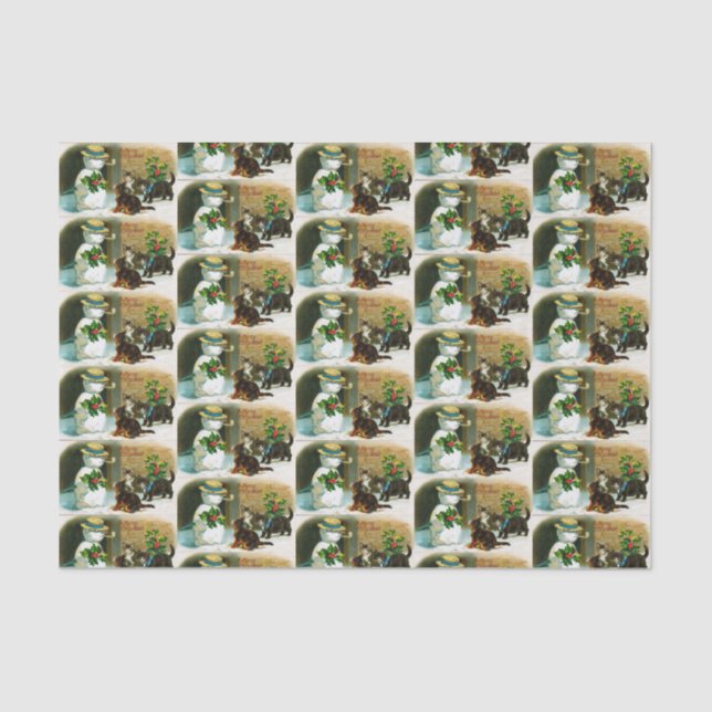 Papel De Seda Partido dos gatos do boneco de neve do feriado do (Frente )