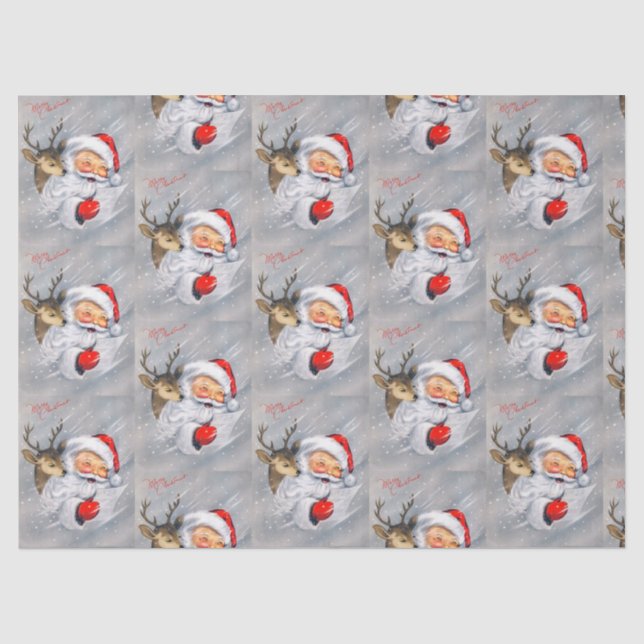 Papel De Seda Partido retro da rena do papai noel do natal (Frente )