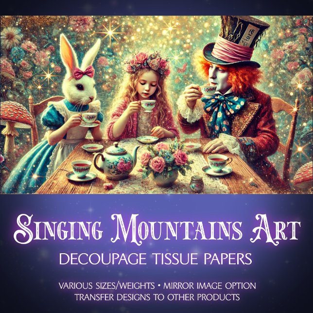 Papel De Seda Partido Whimsical Mad Tea na Wonderland Decoupage (Criador carregado)