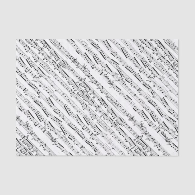 Papel De Seda Partitura preto e branco da diagonal das notas (Frente )