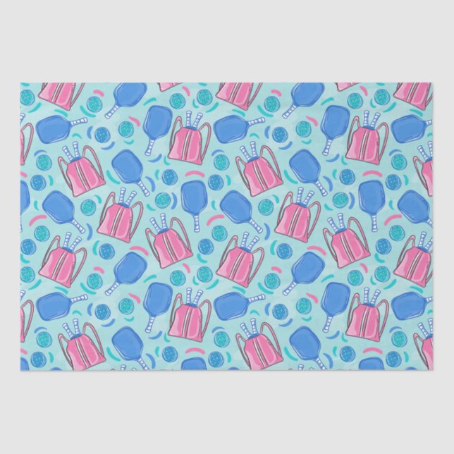 Papel De Seda Pás de picleball e bolas azuis (Frente )