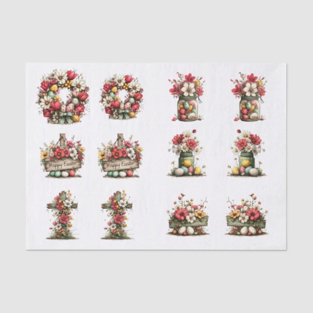 Papel De Seda Páscoa Floral Caprichosa para Decoupage de Conchas (Frente )