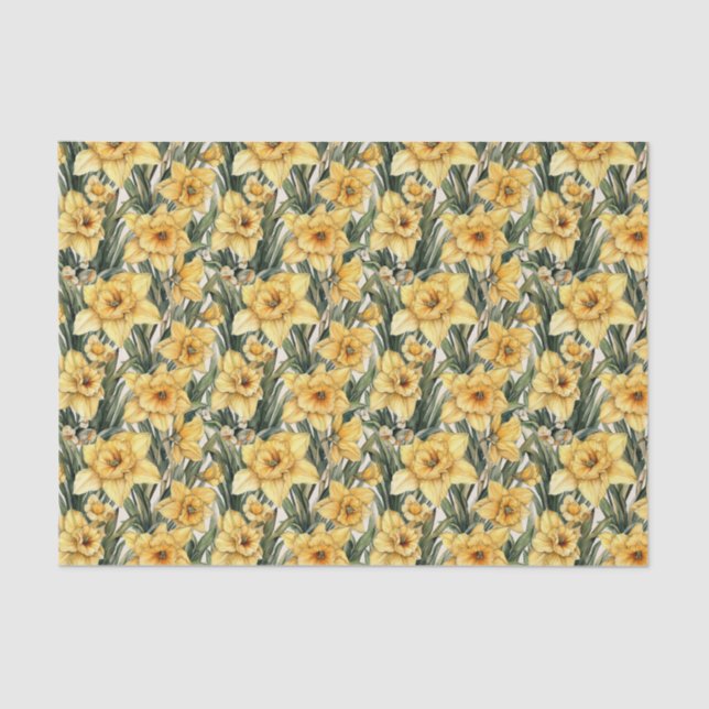 Papel De Seda Páscoa Floral de Aquarela Daffodil Exclusivo (Frente )