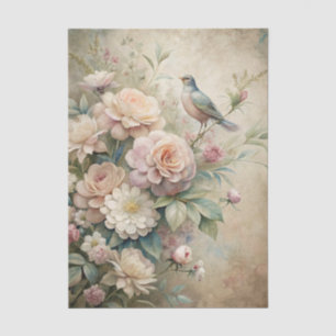 Papel De Seda Passarinho Empoleirado em Grande Buquê Floral