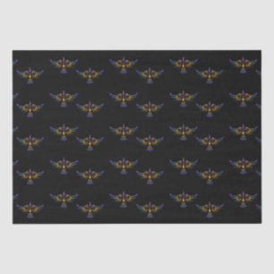 Papel De Seda Pássaro abstrato Dourado, roxo e verde a preto