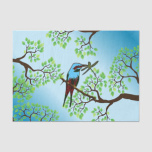Papel De Seda Pássaro Azul em Árvores