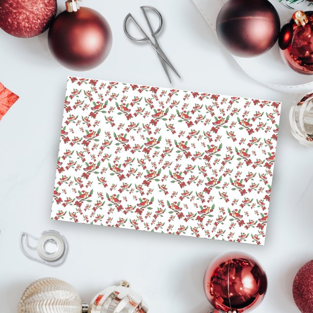 Papel De Seda Pássaro Cardinal De Chapéu De Papai Noel Com (Criador carregado)