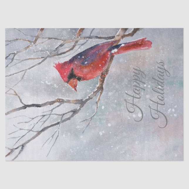 Papel De Seda Pássaro Cardinal de inverno de Natal Aquarela (Frente )