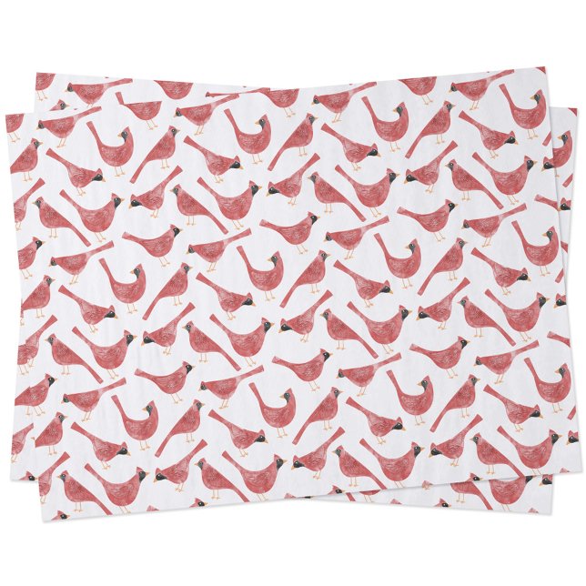 Papel De Seda Pássaro Cardinho Festivo Aquarela (Fun Cardinal bird red and white watercolor festive Christmas and Holidays gift wrapping tissue paper)