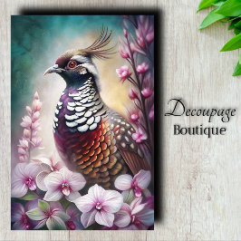 Papel De Seda Pássaro Codorna Príncipe Orquídea Decoupage