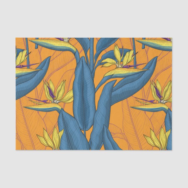 Papel De Seda Pássaro das flores do paraíso em laranja (Frente )