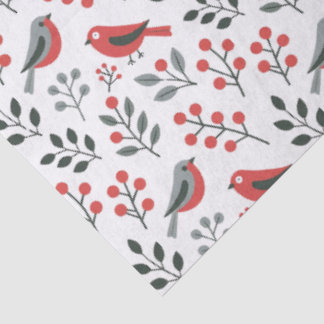 Papel De Seda Pássaro de Natal com Frutas Vermelhas Modernas