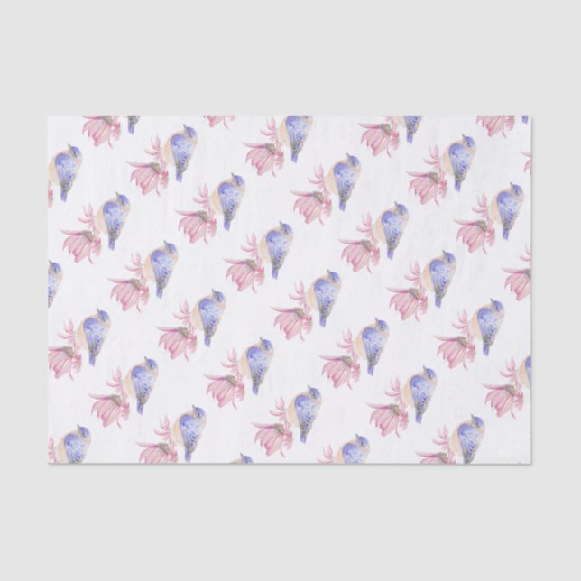 Papel De Seda Pássaro do Jardim Azul Oriental da Aquarela (Frente )