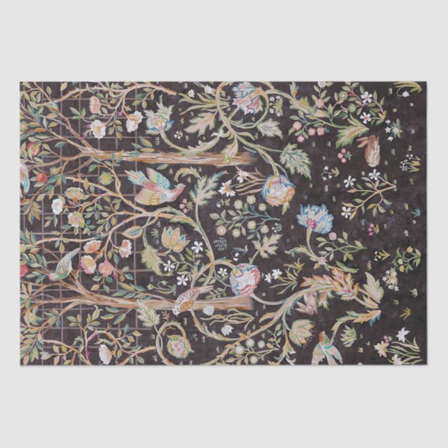 Papel De Seda Pássaro e Coelho no Jardim Flor, William Morris (Frente )