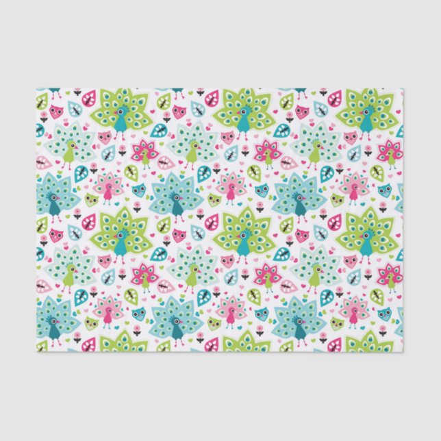 Papel De Seda pássaro e coruja do pavão (Frente )