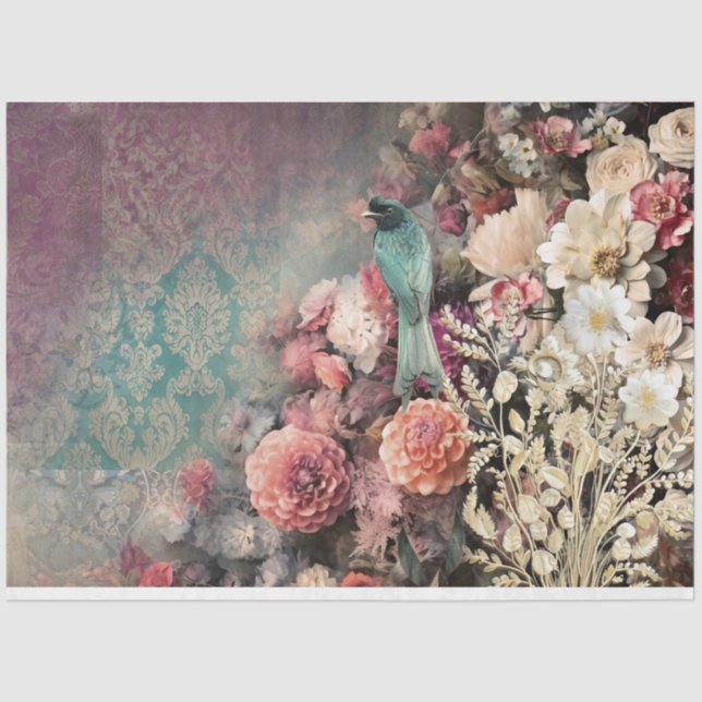 Papel De Seda Pássaro & Floral, padrões de decoupage patchwork d (Frente )