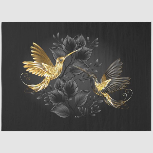 Papel De Seda Pássaro Humino Negro e Dourado (Frente )