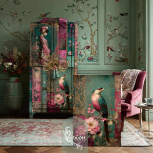 Papel De Seda Pássaro Oriental e Arte de Colagem Floral