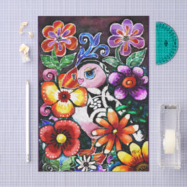 Papel De Seda Pássaro Papagaio-do-mar Abstrato Caprichoso em Flo