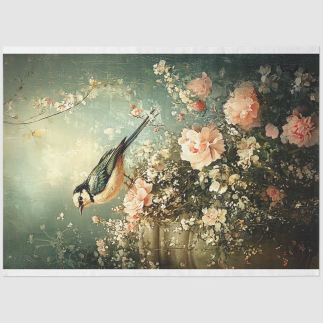 Papel De Seda Pássaro Primavera verde (Frente )